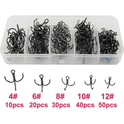 100Pcs Size 2/4/6/8/10 Sharpened Strong Fishing Treble Hook Fish Tackle Fishing Tool Accessories