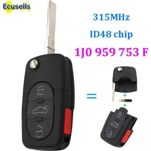 1J0 959 753 F flip Remote Key FOB For VW Volkswagen Passat Jetta Golf Beetle 3+1 Button 1JO959753F 315Mhz 4 buttons ID48 chip