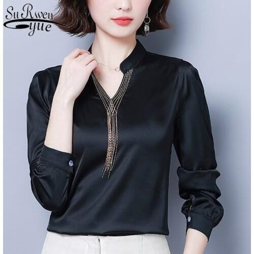 2021 New Fashion Elegant Women Clothing Solid Slim Casual Women Blouse Party Long Sleeve V-neck Plus Size Women Shirts 5109 50