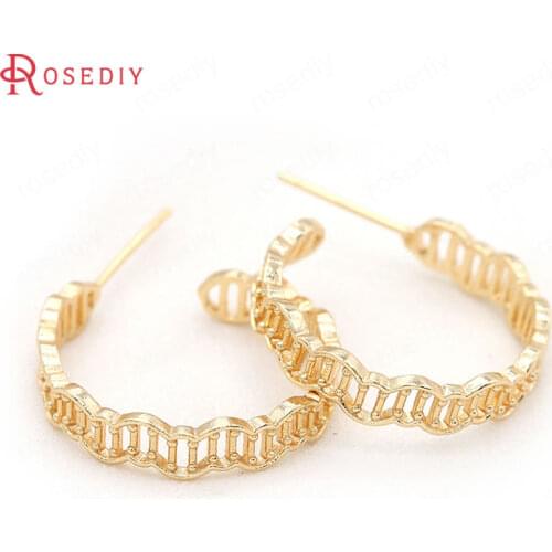 39462)4PCS 20.8MM 24K Gold Color Brass Irregular Stud Earrings Pins Earrings Jewelry Making Supplies Diy Findings Accessories