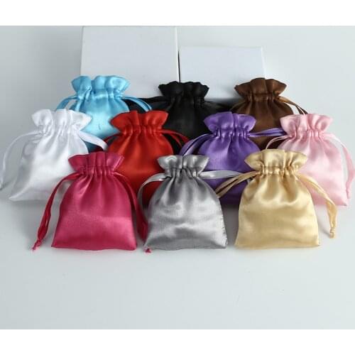 50pcs Silk Satin Jewelry Bag Packing Organizer with Ribbon Wedding Christmas Candy Bag Whosale Custom Gift Bag Present Packing