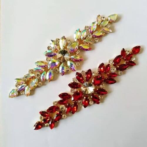Free Shipping Wholesale 6pcs/lot 7.2'' Rhinestone Applique for Wedding Gown Bridal Sash Evening Wear Rhinestone Patch LSAP018