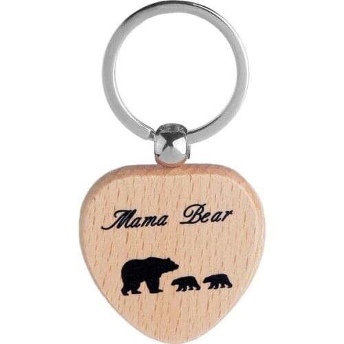 12PC/Lot Mama Baby Bears Keychain Wood Heart Charms Key Chains Family Love Keyring Gifts For Mother Mom Children Kids Jewelry