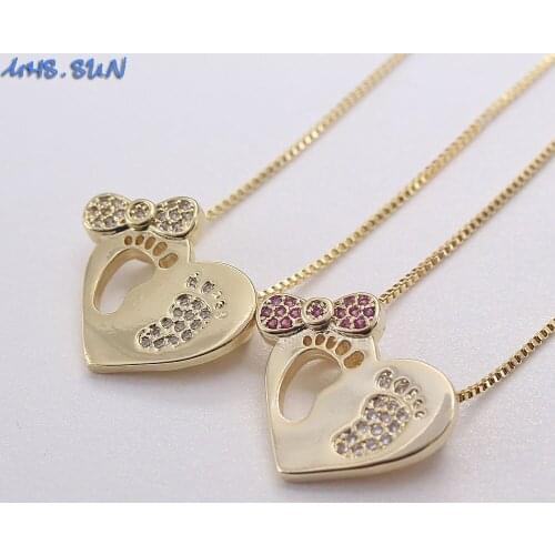 MHS.SUN Fashion Cute Small Heart Footprint Mosaic AAA CZ Pendant Necklace For Women/Girls Choker Chain Necklace Party Gifts