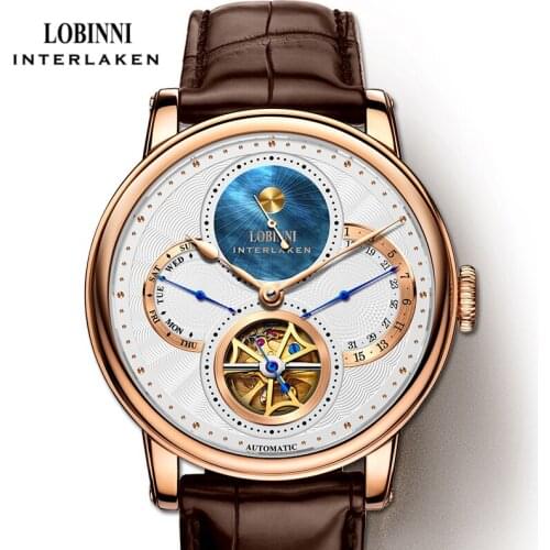 LOBINNI Luxury Genuine Leather High Quality Men Mechanical Watch Seagull Movement Automatic Men Watch Sapphire relogio masculino