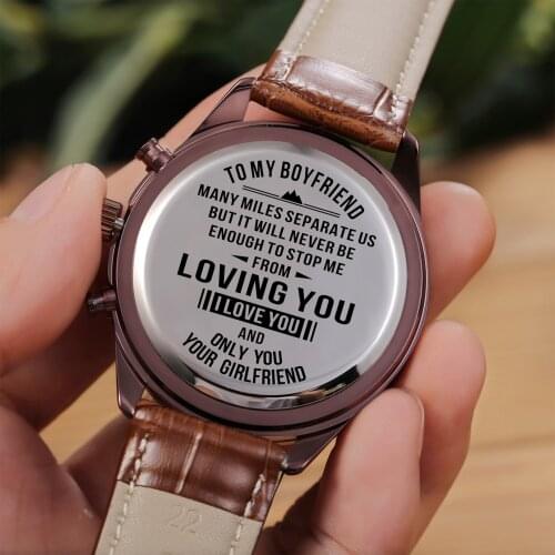 To My Boyfriend Luxury Waterproof Engraved Watches Sport Men Watches Wrist Wathes Military Birthday Anniversary Christmas Gifts