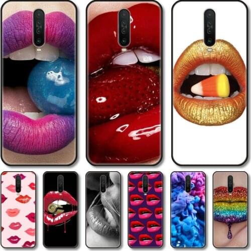 Red lips Phone Case For XiaoMi Redmi Note 10S 9S 8 7 6 T Pro Black Cover Silicone Back TPU