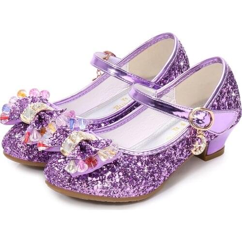 Children Princess Shoes For Girls Sandals High Heel Glitter Rhinestone Enfants Fille Female Party Dress Shoes Elsa Shoes Girls