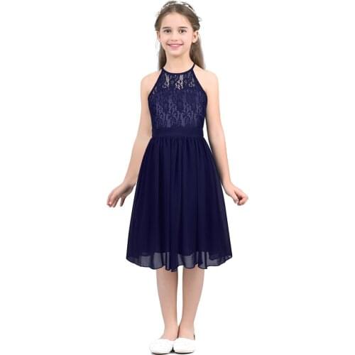 Kids Girls Lace Chiffon Princess Flower Girl Dresses Wedding Formal Pageant Birthday Party Dress Stage Performance Dance Dress