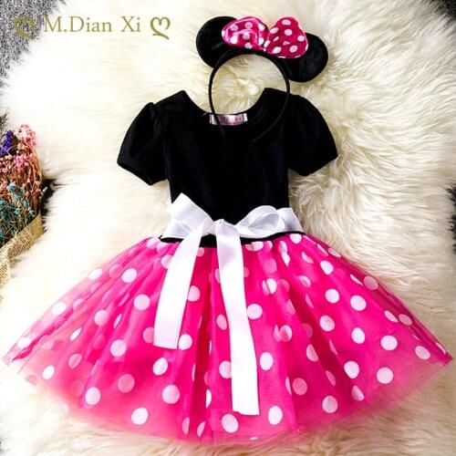 Girls Mouse Cosplay Cartoon Costume Kids Summer Short Sleeve Polka Dot Princess Dress Up Children Birthday Party Clothing
