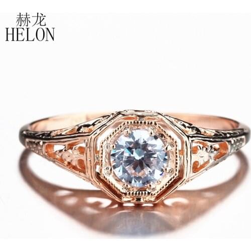 HELON Moissanite Ring Solid 14K Rose Gold Round 4.5mm DEF Test Positive Moissanite Diamond Engagement Wedding Ring Fine Jewelry