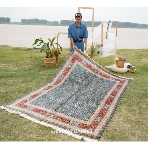 6'x9' Exquisite Hand Knotted Silk Rug All-over Blue Color Turkey Tabriz Carpet (YL0295A)