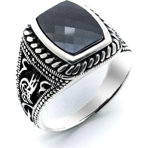 925 sterling Silver Black Zircon Stone Ottoman Monogram Ring