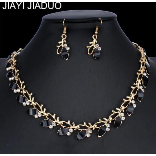 Jiayijiaduo New Classic Black Necklace Earrings Jewelry Set Glamour Womens Dress Accessories dropshipping NE+EA