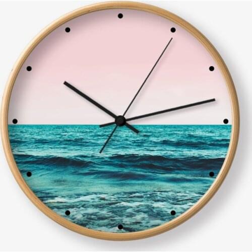 Creative landscape art wood ocean wall clock Brief refreshing sea wall clock home decoration