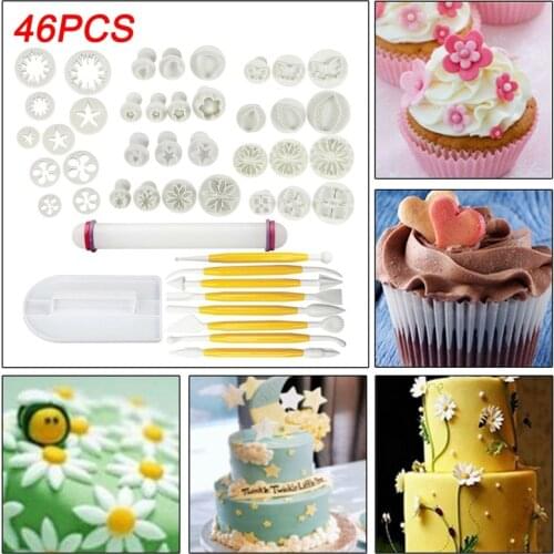 Set 46PCS Sugarcraft Fondant Cake Decorating Icing Plunger Cutters Tools Mold