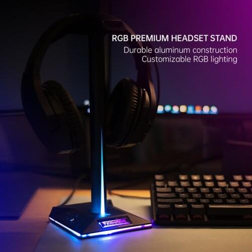 RGB Headphones Desktop Stand Gaming Headset Holder with 3.5mm 2 USB Ports Holder for Computer PC Game Earphone Accessories