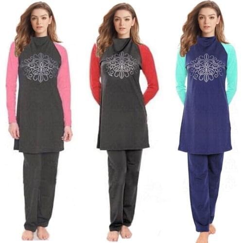 New O Neck Muslim Swimwear Womens Conservative Swimwear Long Sleeve Long Pants Two Pieces Beach Swimwear Hot Sell