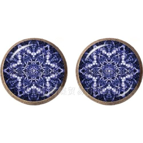 New Mandala Glass Dome Stud Earrings OM Symbol Buddhist Zen Retro Earring Fashion DIY Jewelry For Women India Bijoux