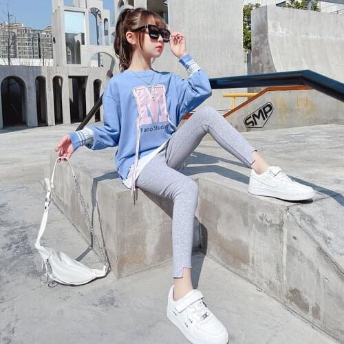 Fake two-piece girls sweater tight-fitting leggings two-piece suit 2021 spring and autumn new style
