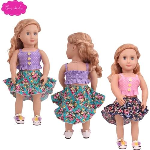 18 inch Girls doll clothes Vintage two-piece dress with shoes American newborn dress Baby toys fit 43 cm dolls c785