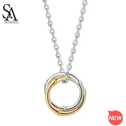 SA SILVERAGE Pendant Necklaces Silver Round Circle Necklaces joyas de plata 925 2020 New 925 Sterling Silver Gold/Silver Color