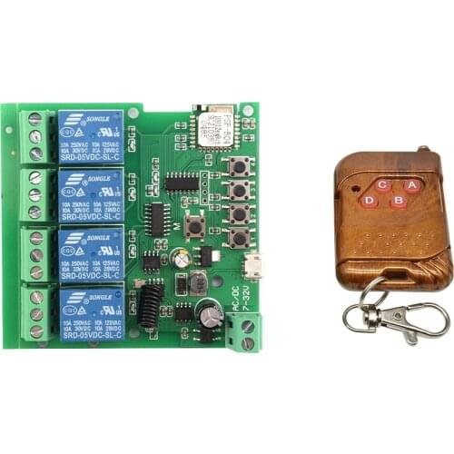 DC 5V/DC 5-32V/DC 220V WIFI Relay Module 4CH Smart Switch Remote Control 433Mhz RF Receive Timer Relay Module for Smart Home