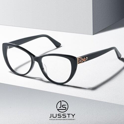 Luxury Diamond Setting Prescription Glasses Women Acetate Cat Eye Multifocal Bifocal Progressive Eyeglasses Female Optica Myopia
