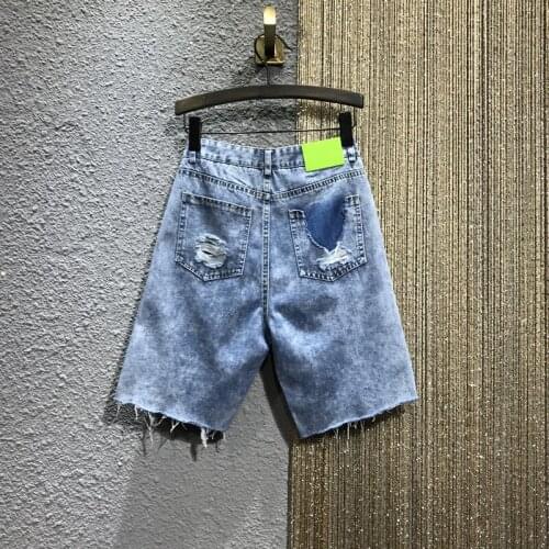 Hole Ripped Denim Shorts Women Summer Casual Straight Tassel Knee Length Shorts Hip Hop High Waist Cowgirl Shorts Female 25-29