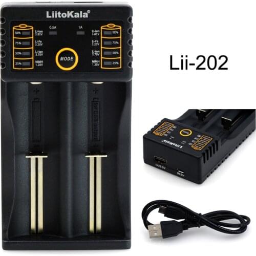 Brand New Liitokala Lii-202 18650 26650 16340 14500 Charger 5V 2A Input NiMH Lithium Battery Smart Charger