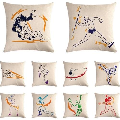 Modern Taekwondo Series Linen Cushion Cover 45x45cm Pillow Case for Sofa Car Chair Gift Cojines