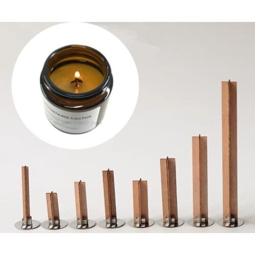 10 Set Natural Wood Candles Wicks With Sustainer Tab Cross Pattern Wood Core for DIY Handmade Candle Making Soy Parffin Wax Cup