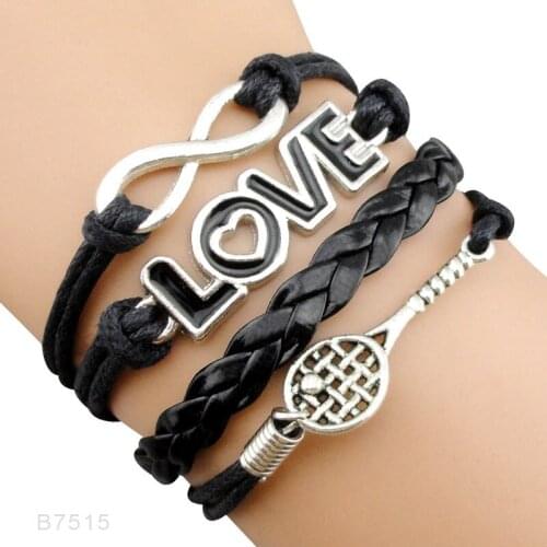 Infinity Love Tennis Racket Racquet Mom Gift for Tennis Player Jewelry Drop Shipping Wrap Bracelets for Women