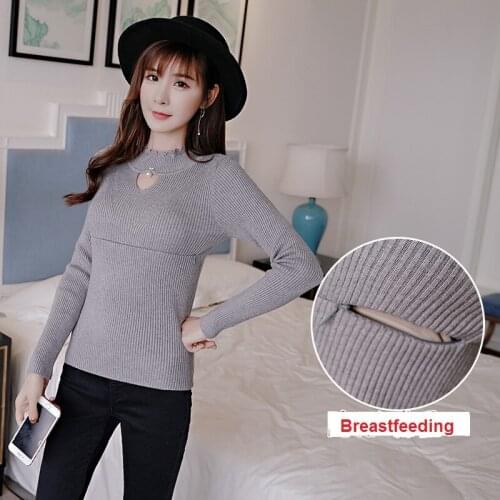 Warm Soft Knitted Maternity Nursing Sweater Autumn Winter Fashion Breastfeeding Bottoming Shirts for Pregnant Women Feeding Tops