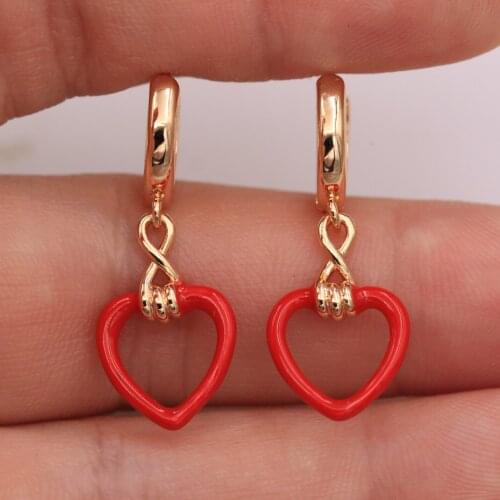 Dangle Drop Red Earrings Gold Copper Heart Earring For Women Fashion Jewelry Accessories Wedding Anniversary Gif
