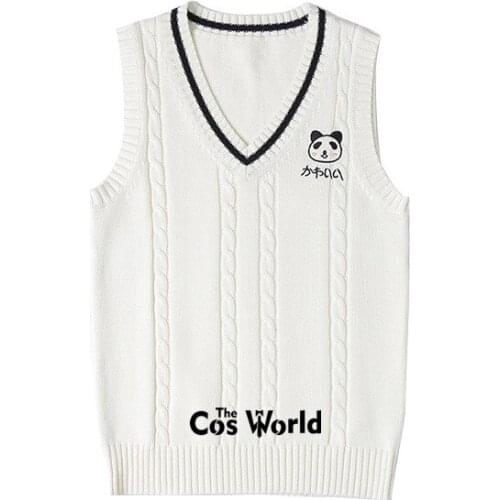 S-XXL Spring Autumn Panda Animal Pattern Sleeveless Knit Vests Pullovers V Neck Sweaters For JK School Uniform Student Clothes