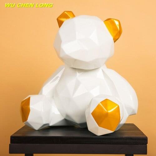 WU CHEN LONG ABSTRACT BEAR ART SCULPTURE ORIGAMI ANIMAL STATUE FIBERGLASS CRAFTS HOME DECORATION ACCESSORIES R5525