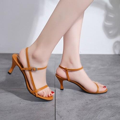 Women Sandals Pumps Woman High Heels Shoes Gladiator Shoes Square Toe Buckle Sandal Narrow Band Summer Ladies Shoes Fashion Sexy