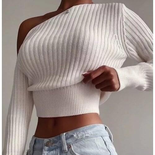 Sexy Off Shoulder Sweater Women Knitted Long Sleeve Tops Pullover Spring Autumn Jumper Fashion Streetwear Solid Sweaters LD1912