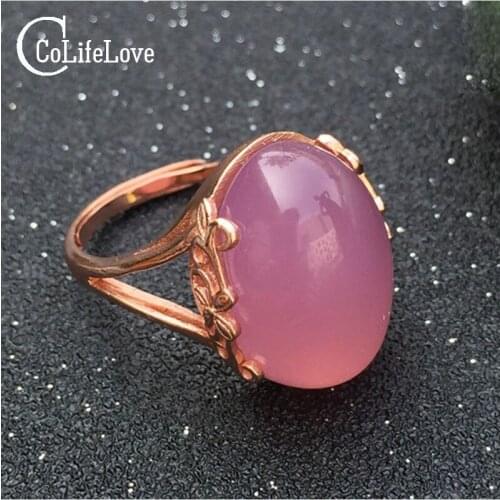 CoLife Jewelry Extravagant Chalcedony Ring 12 Mm * 16 Mm High Quality Natural Powder Crystal Real 925 Sterling Silver Jewelry
