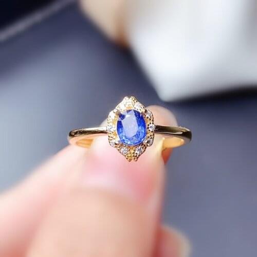 Natural real blue sapphire ring Per jewelry 925 sterling silver 4*5mm 0.55ct gemstone Fine jewelry J212179