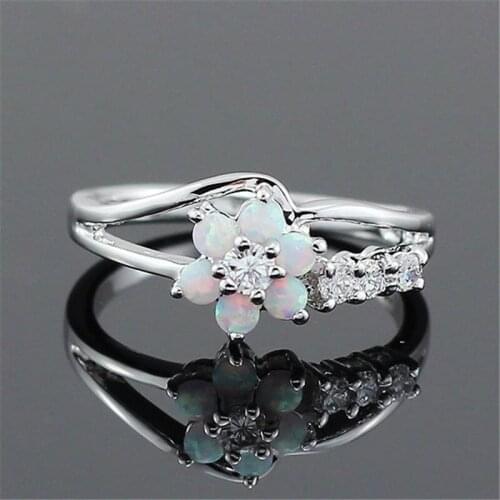 Rose Flower Ab Color Opal Rings For Women NEW Rhinestones Wedding Engagement Designer Jewelry Promise Ring Valentine Gift