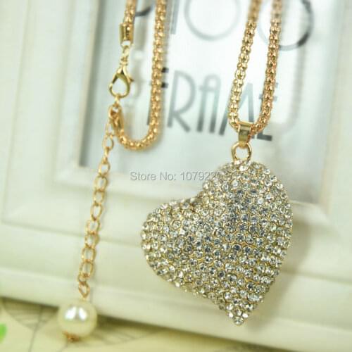 H Love Heart Sweater Necklace Fashion Jewelry Crystal For Women Long Necklace Pendants Rhinestone Chain Party Christma Gift