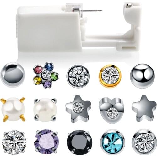 1Pc /lot Disposable Sterile Ear Piercing Unit Cartilage Tragus Helix Piercing Gun Tool Kit Build In Steel Stud Earring Star Ball