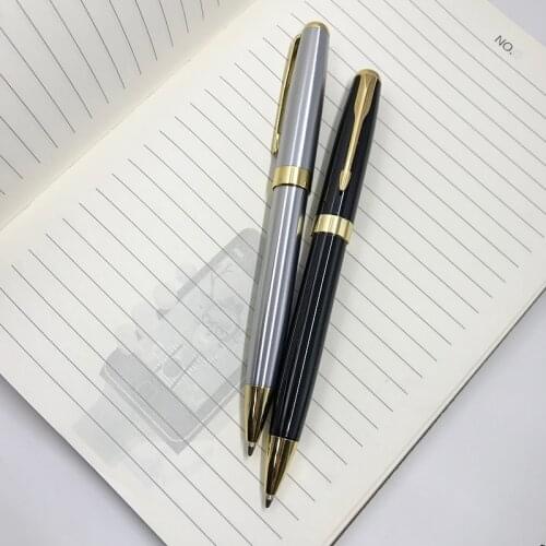 1PC Cute Ballpoint Pens Medium Point Black Ink Refill Smooth Writing Rotating Metal Pens Black Silver School Office Supplies