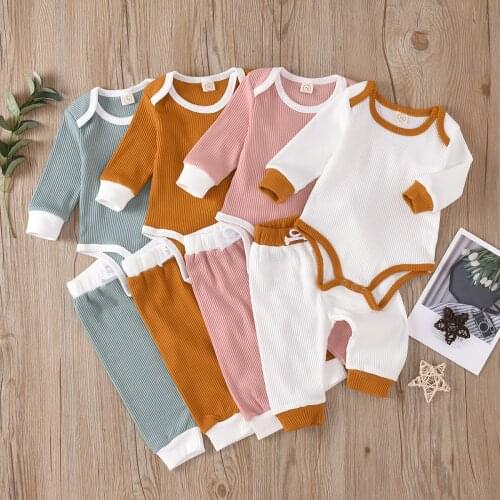 2pcs/sets Toddler Baby Boys Girls Clothes Candy Solid Color Envelope Collar Rompers + Elastic Waist Pants Kids Clothing