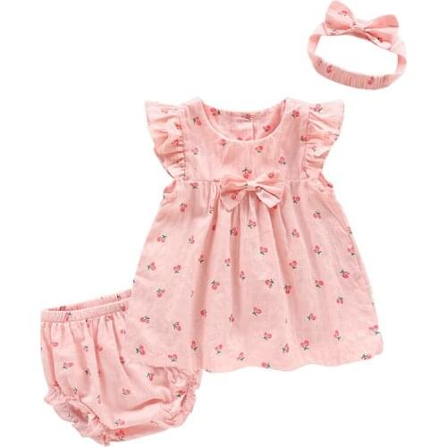 3pcs/set Baby Girl Dress New 0-3T Infant Flower Floral Party Princess Dress Summer Cotton Casual Dress KF703