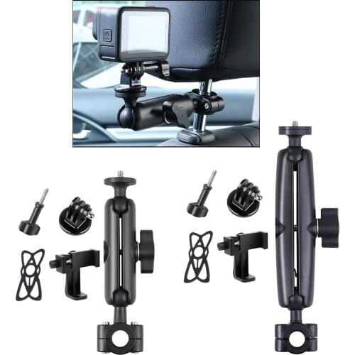 Universal Rotating Car Back Seat Headrest Shooting Clip Holder Mount for Tablet Cell Phone Action Cameras Accessories Black