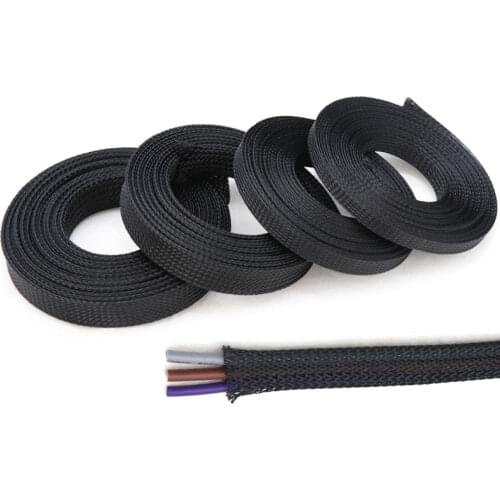 Black 1/5/10M PET Braided Sleeving Diameter 1~100mm Insulated Cable Data line protection Wire Cable Flame-retardant nylon tube