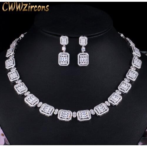 CWWZircons Shiny African White Cubic Zirconia Bridal Necklace Jewelry Set for Wedding Women Evening Party Dress Accessories T496